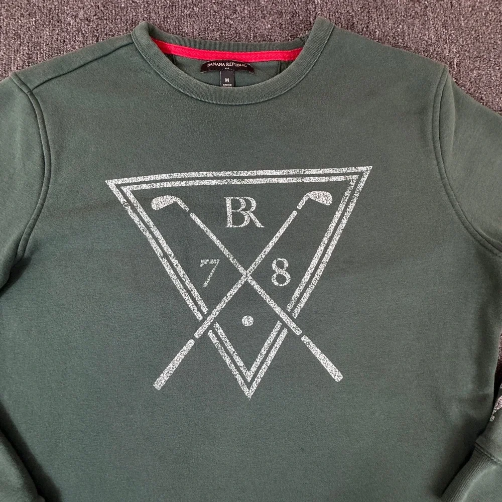 Banana Republic Mens Golf Crewneck Sweatshirt Green Preppy Graphic Pullover M